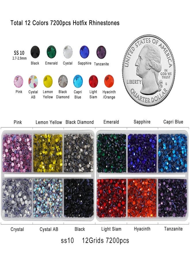 BEADSLAND Hotfix Rhinestones Mixed 12 Colors, SS10 Rhinestones for Crafts Clothes, Hotfix Crystals with 1 Tweezers and 2 Wax Pencils - Image 4